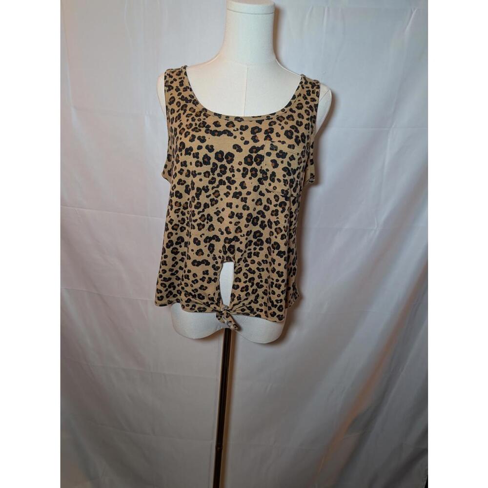 Rebellious One Y2K Style Medium Cropped Leopard Print Sleeveless Top w/Front Tie